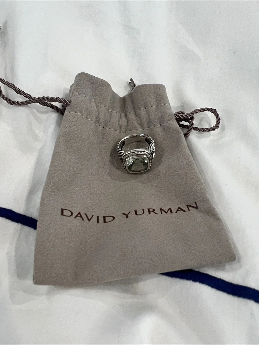 David Yurman 11mm Albion Ring Prasiolite with Diamonds size 5.75 - Picture 2 of 9